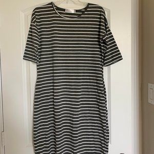 Sign Here Gray Striped Maternity T-Shirt Dress